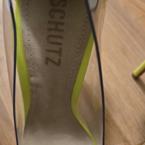 Schutz Neon Yellow Lime  Clear Heels - Picture 4 of 4